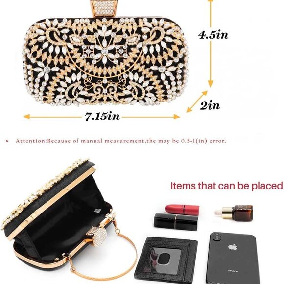 Rhinestone Evening Bag Clutch Purse Glitter Crystal Prom Handbag Women - Picture 3 of 8